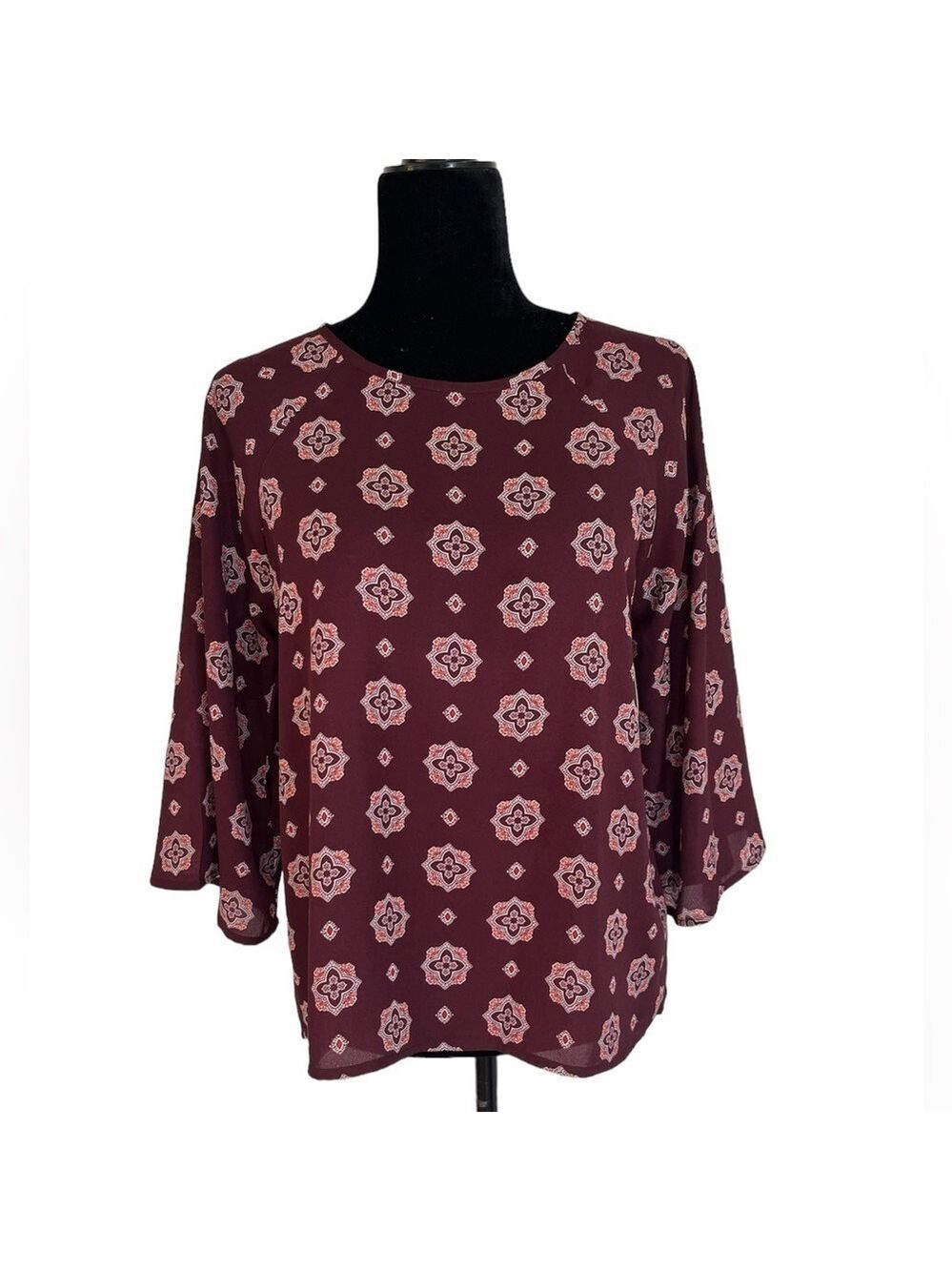Papermoon Larie Crew Neck Blouse - Maroon - Size Small